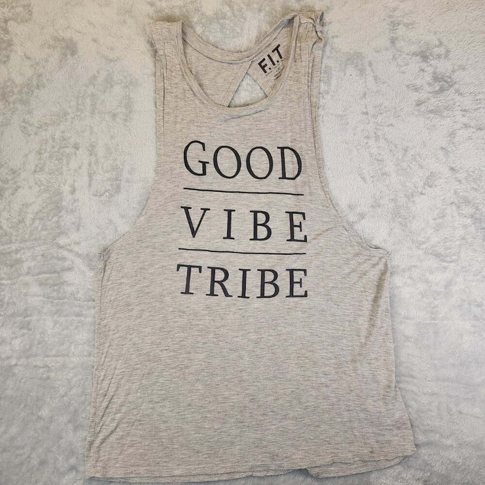 F.I.T. Tanktop Womens Large Grey Thin Jersey Open Back Twist Straps